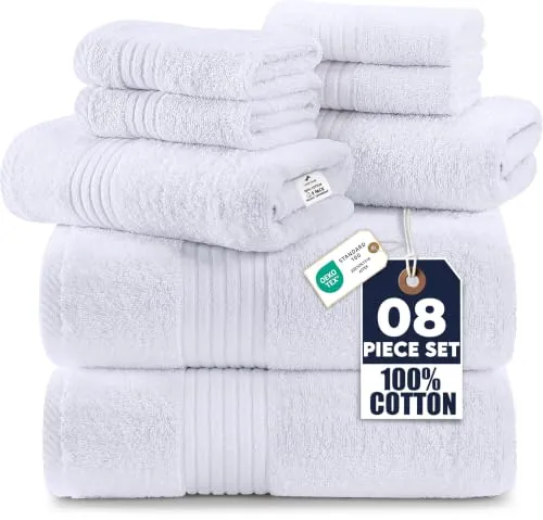 Utopia Towels - Juego de Toallas de Baño Completo de 8 Piezas (Blanco)