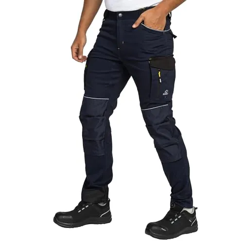 BWOLF Daytona Pantalones De Trabajo Hombre Ropa De Trabajo para Hombre Elasticos Pantalon Trabajo con Muchos Bolsillos, Azul, L