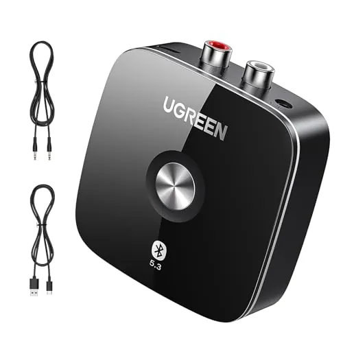 UGREEN Receptor Bluetooth 5.3 EDR 2RCA 3.5mm Tecnología Adaptador Aduio Inalámbrico A2DP HiFi Estéreo Música para Amplificador Altavoz Coche Auricular Móvil Tablets