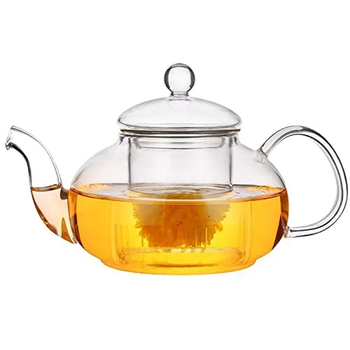 Tetera de cristal, 400 ml/13,5 oz, de vidrio de borosilicato, con filtro de té, resistente al calor y al microondas, para té negro, té verde, té de frutas, té perfumado, filtro de té suelto