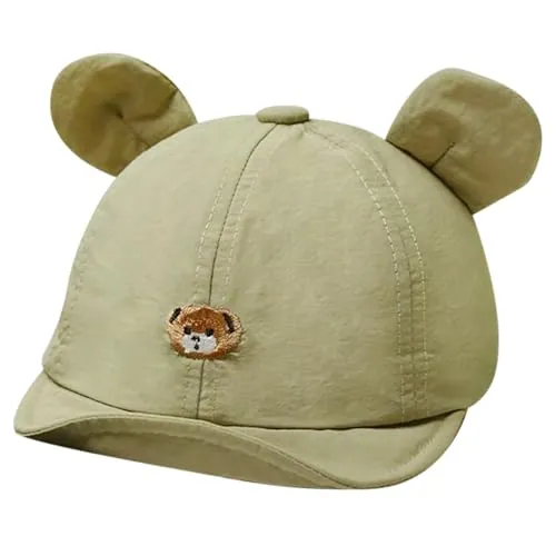 MLPKOI Gorra de Béisbol para Bebé, Sombrero para el Sol Ajustable con Orejitas y Bordado de Oso Gorra de Béisbol con Protección UV para Bebés Niños y Niñas de 3 a 30 Meses