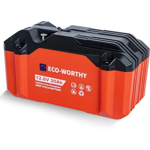 ECO-WORTHY LiFePO4 Batería de Litio Recargable de 12 V 20 Ah con 3000-15000 ciclos Profundos y protección BMS para Motor de trolling, Silla de Ruedas, Camping
