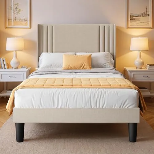 Blishom Cama Tapizada 120x200 cm Cabecero Acolchado, Beige