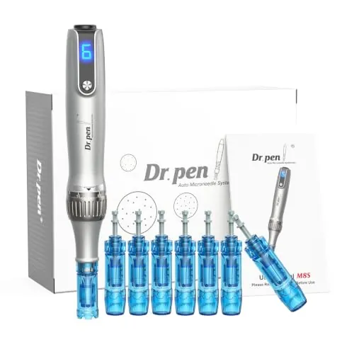 Yifuonw Dermapen M8S de Dr. Pen con 8 Cartuchos de Repuesto, Profesional 6 Niveles de Velocidad Inalámbrica con 0-2.5mm Ajustable Eléctrico Microneedling Pen, Agujas de Dermapen para Facial y Cuerpo