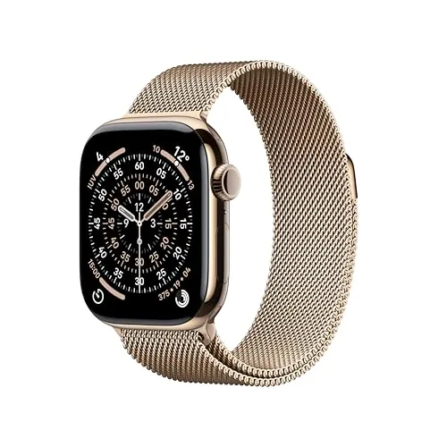 Apple Watch Series 11 GPS+Cellular con Caja de Titanio en Color Oro de 42 mm y Pulsera Milanese Loop Color Oro .Calidad del Sueño,monitores de entreno y Salud,Pantalla Siempre Activa