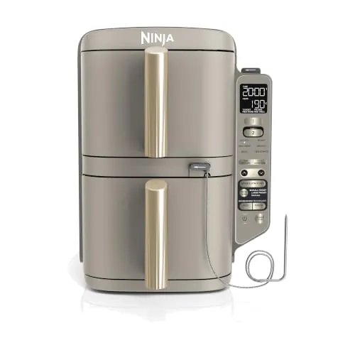 Ninja Double Stack XL, Freidora de Aire, 9,5L, Piedra/Dorado | Freidora de Aire Vertical de Doble Cajón, 4 Niveles de Cocción, 2 Rejillas, con Sensor Digital de Cocción - SL451EUSD