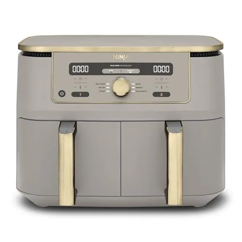 Ninja MAX Freidora de aire sin aceite con compartimento doble, 2 cajones, 9,5 l, sin aceite, Air Fry, Max Crisp, Roast, Bake, Reheat, Dehydrate, cestas antiadherentes, Piedra Dorada, DZ400EUSTGD