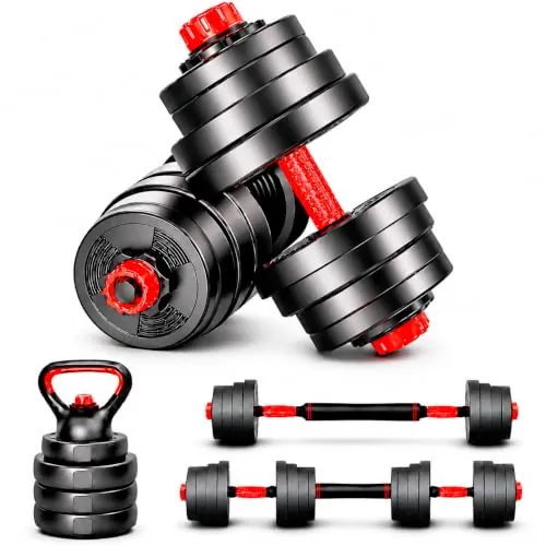 ManiBoom Mancuernas Ajustables y Kettlebell 10kg 15kg 20kg 30kg 40kg 50kg - Kit de Pesas y Mancuernas 4 en 1 con Pesa Rusa Ajustable, Doble Rosca y Guía de Ejercicios - Gimnasio en Casa