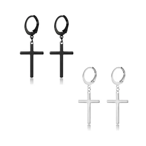 XENQITO Acero Quirúrgico Pendientes para Hombre y Mujer Aros Colgantes Cruz Metal