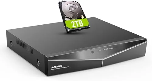 SANNCE Grabadora de Vídeo Digital de 8 Canales, 1080P, TVI DVR, HDMI, P2P, Compatible con Sistema de Vigilancia de Cámara HD CCTV-2TB Disco Duro