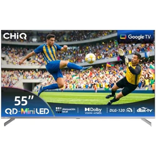CHiQ M55QN9G 55 Pulgadas TV Smart 4K Mini QLED,Google TV 5.0 (Android 14), 60Hz MEMC & Local Dimming | Dolby Vision & Atmos,DLG 120Hz (Mejorado por Software),HDR10, H.264,H.265,Asistente de Goog,2025