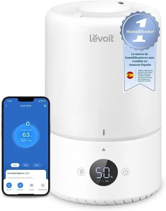 LEVOIT Humidificador Inteligente de Niebla Fría para Habitación y Bebé con Sensor, Control por APP y Voz, Difusor Aceites Esenciales, Temporizador a Cuarto,＜28dB, 3L Top-Fill, Blanco