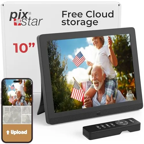 Pix-Star Marco de Fotos Digital WiFi de 10 Pulgadas con Almacenamiento en la Nube Gratuito | Muy regalable para Abuelos | Pantalla IPS | Sensor de Movimiento | Fácil configuración
