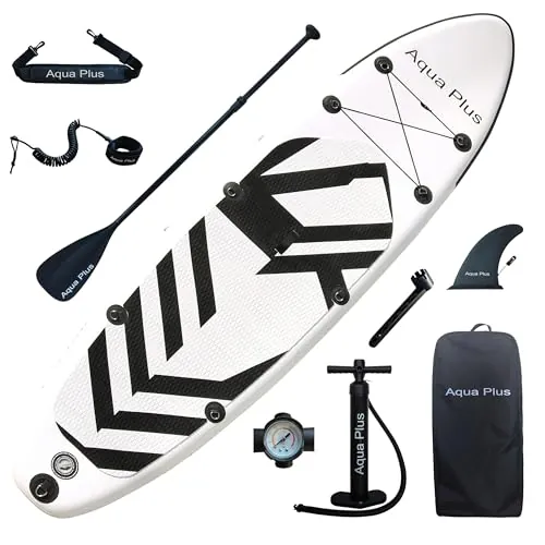 Aqua Plus Sup Inflable de 15cm de Grosor para Todos los Niveles de Habilidad, Paleta Ajustable, Bomba, Mochila de Viaje ISUP, Tabla de Remo Inflable para jóvenes y Adultos