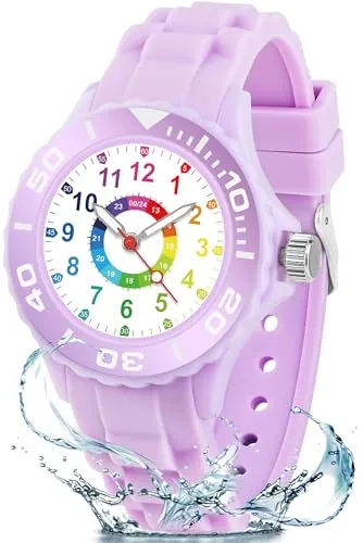 GUUMUXIN Reloj Infantil con Manecillas para Niños, Esfera Multicolor con Escala Clara, Correa Suave, Adecuado para Niños y Niñas, Fácil de Leer y Aprender