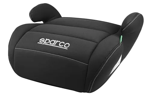 Sparco Alzador Infantil de Asiento de Coche Negro i-Size para Niños y Niñas. Homologado ECE R129/03 125-150 cm. Con funda lavable de 3 cm. Fabricado en ABS de Alta Resistencia