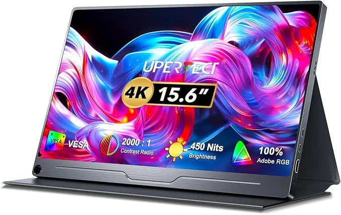 UPERFECT Monitor Portátil 4K 15,6 Pulgadas, 3840x2160 IPS UHD Pantalla Mate Eye-Care IPS con Puerto OTG HDMI USB C para PC Laptop Smartphone Switch PS-4/5 XBO, Pantalla Móvil Montaje VESA