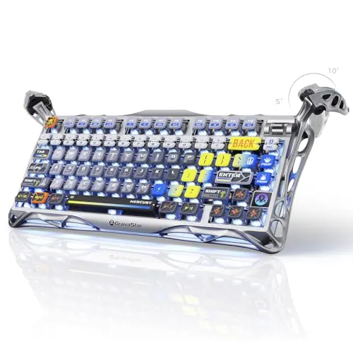 GravaStar Mercury K1 Pro Teclado mecánico Gaming 75 % Compacto, Teclado inalámbrico Bluetooth con retroiluminación RGB, Hot-Swap, interruptores lineales (Plata Interestelar)