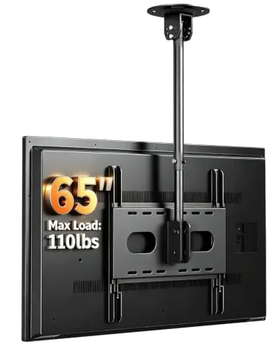 Suptek Soporte TV Techo 26-65 Pulgadas, Altura 54-78cm, Soporta 50kg, VESA 400x400, Inclinación -15°, Giro 360°, Techos Planos e Inclinados, MC4602
