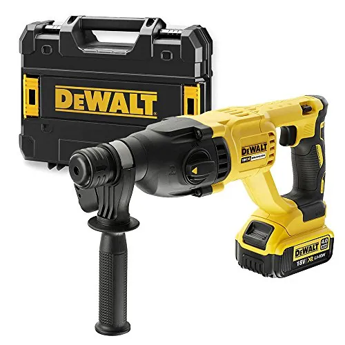 DEWALT Martillo Electroneumático sin Escobillas XR 18V SDS-Plus, 3 Modos, 2.6J, 1550rpm, Incluye Maletín TSTAK, Batería 4Ah y Cargador, Diámetro Máx. de Perforación 26mm, DCH133M1-QW