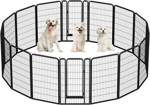 Yaheetech Parque para Perros Grande 16 Paneles 71 x 120 cm con 2 Puertas Vallas Plegable para Perros Interior Exterior Jardín Metálica
