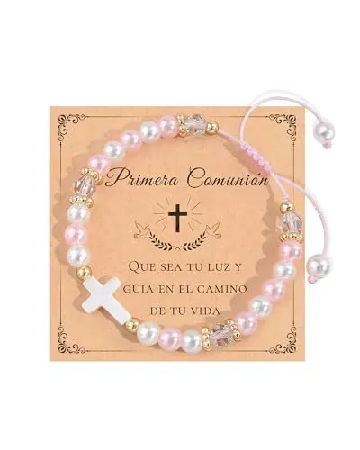 VU100 Regalos Comunion Niña, Regalos Primera Comunion Niña Recordatorios Comunion Originales Pulsera Comunion Niñas Hombre Pulsera Cruz Ajustable