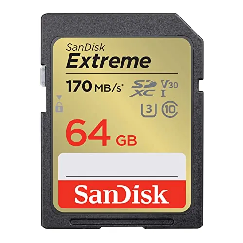 SanDisk Extreme SDXC Tarjeta SD 64 GB (SD Card UHS-I, V30, hasta 170 MB/s, Software de recuperación de datos RescuePRO Deluxe, SanDisk Quicklow Technologie, 4K UHD Videos, Class 10, U3