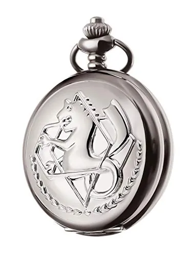 BOSHIYA Fullmetal Alchemist - Reloj de bolsillo con caja de cadena para accesorios de cosplay, mercancía de anime, Alchemist-Silver, L, Vintage