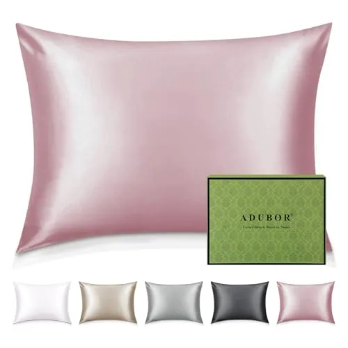 Adubor Funda de Almohada Seda de Morera 100%, Rosa Medio, 75x50CM | 22 Momme, 900 Hilos, con Cremallera Oculta, Para Cabello y Piel, Suave y Liso, 1PC