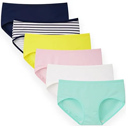 INNERSY Braguitas Niña Algodón Bragas Cómodas y Suaves para Adolescente 8-16 Años Pack de 6 (10-12 Años, Color Sólido+Raya)