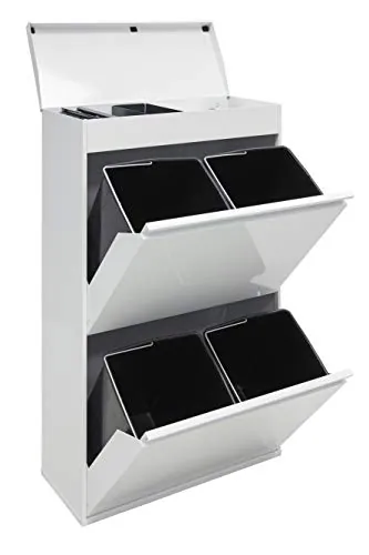 Arregui Top CR621-B Cubo de Basura y Reciclaje de Acero de 4 Compartimentos con Cajón Superior | 4x17 L (68 L) | Cubos de Basura de Cocina | Contenedores de Reciclaje para Casa u Oficina | blanco
