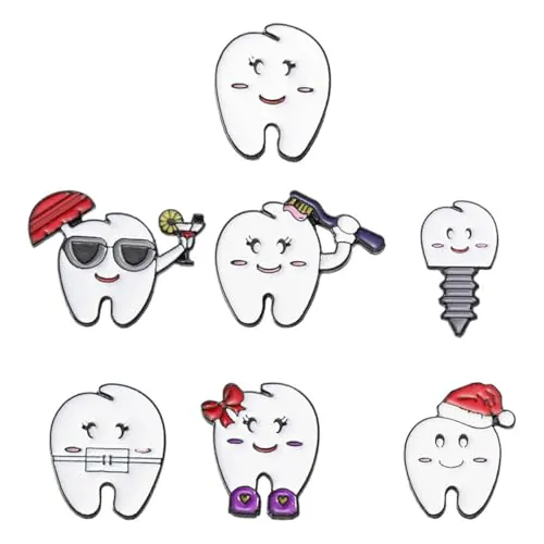 WANGCL Juego de 7 piezas de insignias de esmalte de dientes, insignias dentales de dibujos animados, pines de metal punk adecuados para Navidad, cumpleaños, aniversario
