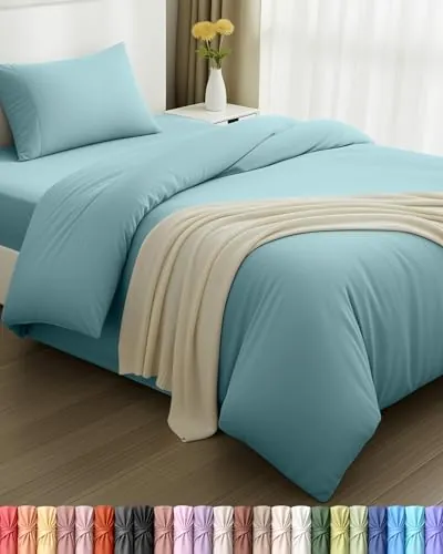 Utopia Bedding - Funda nordica Cama 90, Sabana Bajera 90x190 y Funda Almohada (50x75cm) - Funda edredon 135x200 - Juego de Cama de Microfibra cepillada Suave (Azul SPA)