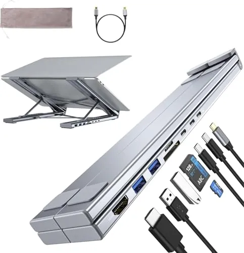 Umaniy Soporte Ordenador Portátil 8 en 1 Docking Station USB C Laptop Stand Estación de Acoplamiento USB C Hub HDMI 4K PD100W Dock USBC Soporte Portatil Adaptador Tipo C Compatible con MacBook Pro/Air