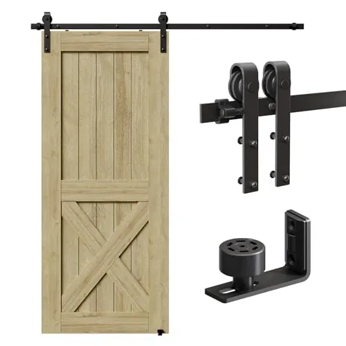 CCJH 8FT/2.43M Herraje para Puerta Corredera Kit de Accesorios para Puertas Correderas, Contiene Guía de suelo ajustable