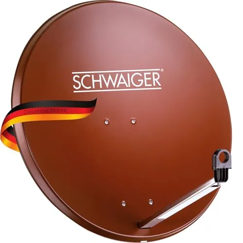 Antena para televisión digital vía satélite Schwaiger 714166 (75 x 85 cm) con brazo de carga LNB y mástil, antracita, espejo de acero – para recepción de DVB-S/S2 en Full HD, 3D y 4K (Ultra HD)