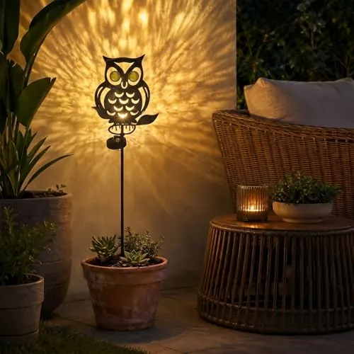 Lámpara Solar Exterior Búho, Figura de Vidrio con LED Blanco Cálido, Resistente a la Intemperie, Decoración Única de Jardín para Terraza Balcón Patio