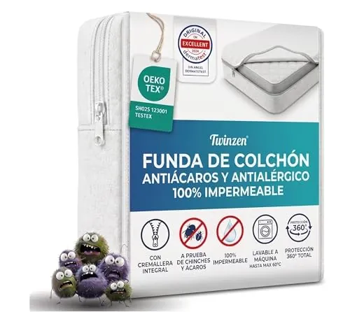 Twinzen - Funda Colchón Anti Chinches - 140x190 x25 cm - con Cremallera