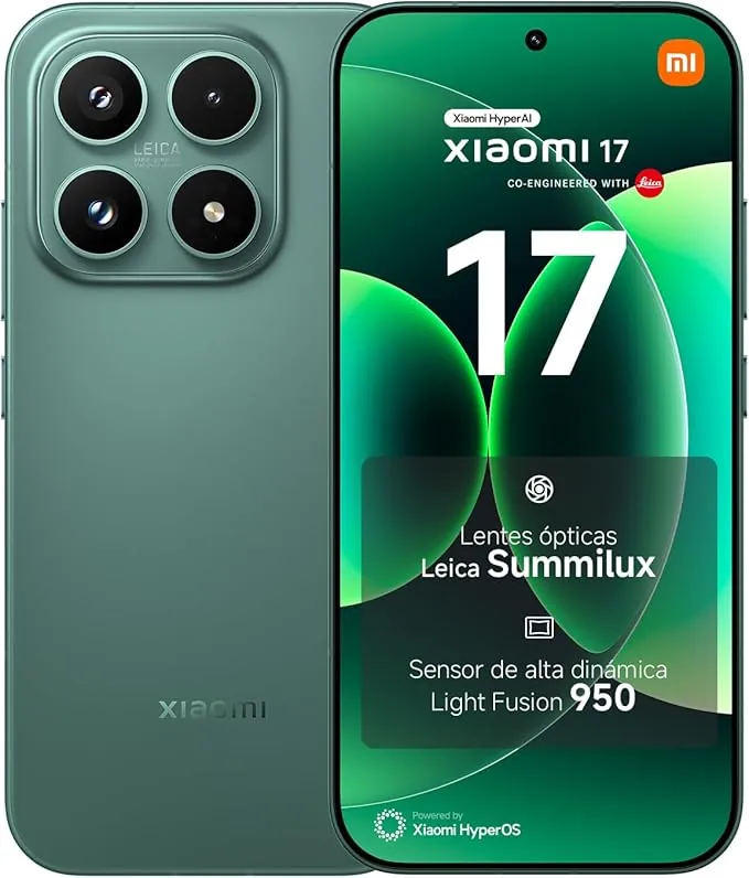 XIAOMI 17 - Smartphone de 12+512GB, Lentes óptica Leica Summilux, Snapdragon 8 Elite Gen 5, HyperAI, 1 año de garantía Extra, Cargador no Incluido, Verde (Versión ES)