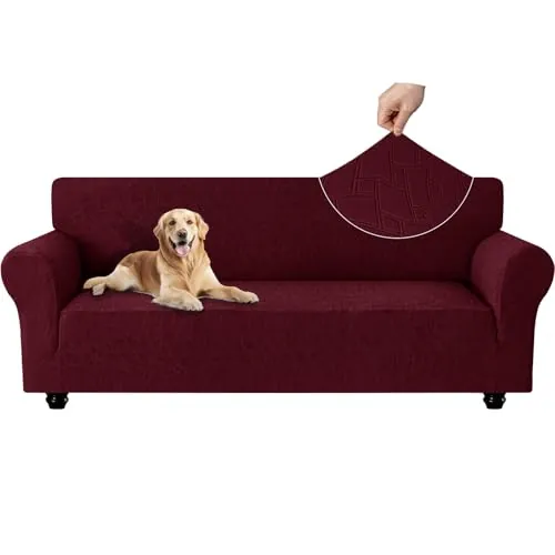 Ystyle Funda Sofa 4 Plazas, Couch Cover Elasticas, Funda para Sofa Antiarañazos Gatos, Forros para Sofas Antideslizante, Protector Sofa Antimanchas Lavable Anti Perros, Burdeos