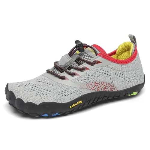 SAGUARO Barefoot Zapatillas de Trail Running Niños Niñas Minimalistas Zapatos de Deporte Antideslizantes Calzado Descalzos para Fitness Correr Montaña Senderismo Agua, Gris, 27 EU