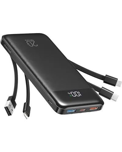 Charmast Power Bank 20000mAh Bateria Portatil USB con Cables Bateria Externa USB C Carga rapida PD 20W Powerbank con Pantalla LED para iPhone,Samsung,iPad,Tablet,Airpods etc