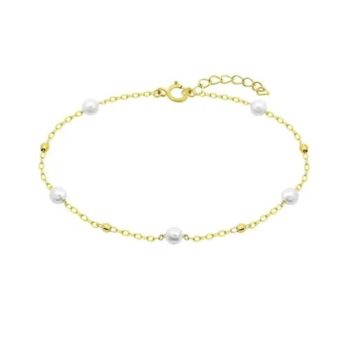 Time RoaD Pulsera Oro Mujer HIN00051/18 9K de 375 ml Perlas - Sofisticado Brazalete con Pulido y Acabado Refinado 18 cm - Ideal para Regalo de Cumpleaños - Aniversario - Ocasiones Especiales