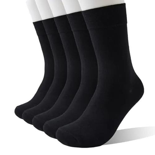 Wamicu Calcetines Hombre Algodón 5 Pares Finos Vestir Suaves | Casual, Transpirables y Duraderos, Cómodos, Uso Multiestación, Talla 43-46, Negro