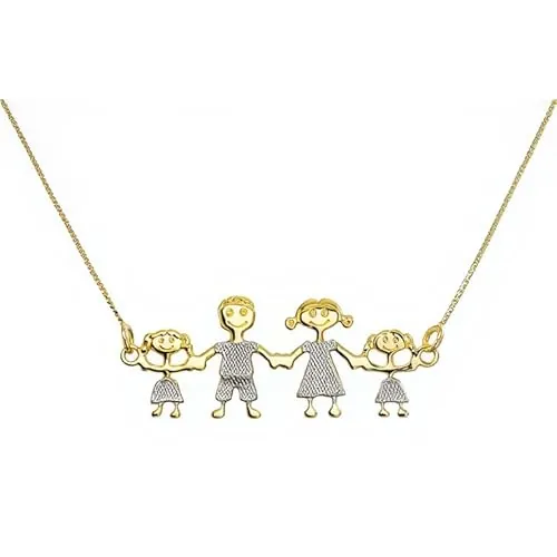 Malu Maiese - Collar Familia, Collar corto Madre, Padre, Hijos y Hijas, Colgante Personalizado con las varias combinaciones de la Familia, Regalo para Mamá (2 Niñas, Oro Amarillo 18K)
