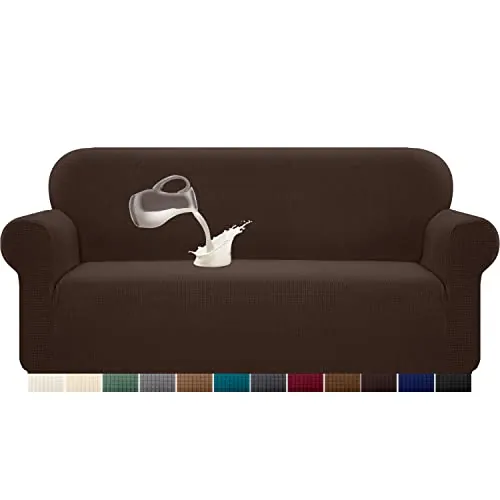 Granbest Funda de sofá elástica, resistente al agua, 1 unidad, de elastano, jacquard, elástica, con espuma antideslizante (3 plazas, chocolate)