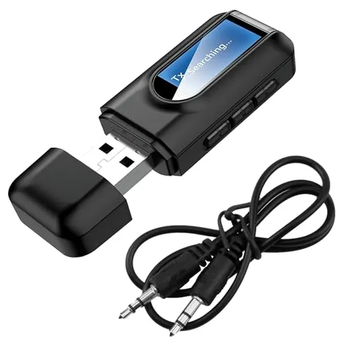Receptor y Transmisor USB Bluetooth 5.0, 2 en 1 Emisor Receptor Adaptador Bluetooth con Jack de 3,5 mm Cable, Transmisor Inalámbrico Portátil para TV PC Altavoz Auriculares Amplificador