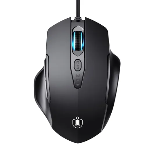 Uineer Ratón con Cable USB, 7200 DPI, 6 Botones, Ergonómico, Negro Mate