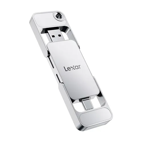 Lexar D70E 512GB SSD Externa Dual Drive, hasta 2,000 MB/s en Lectura y 1,300 MB/s en Escritura, SSD portátil sin Cables para Dispositivos USB-C/USB-A, Compatible con iPhone 17