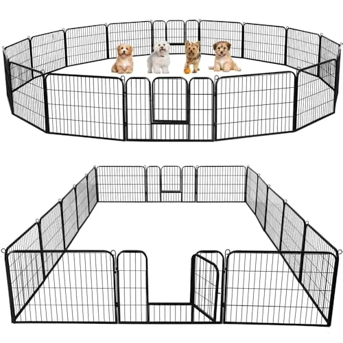 Yaheetech 16pcs Parque para Perros Vallas para Jardin Plegable 80x60cm | Vallas para Perros Extensible Plegable Metalicas Jaula Perro Grande Exterior Corrales para Cachorro